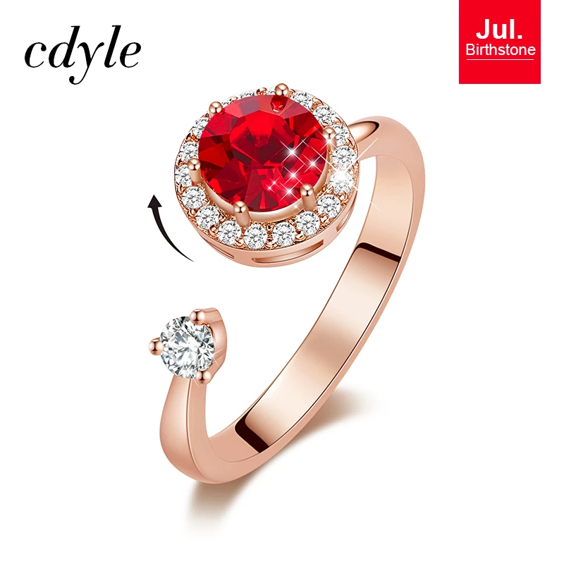

Cdyle Women Gold Ring Embellished with Crystal 12 Colors Birthstone Round Open Finger Ring Jewelry Accessories