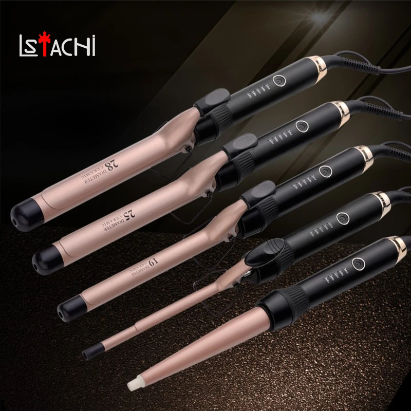 

LSTACHi Professional Rotating Curling Iron Nano Titanium Black + Pink Hair Curler with Digital Temperature Display