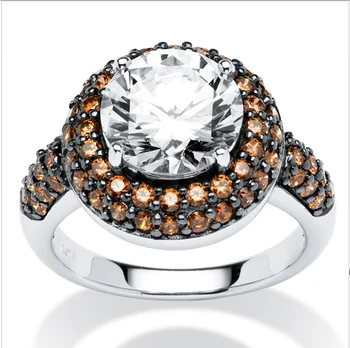 

Round Chocolate Cubic Zirconia Halo Ring in silver color over brass big Simulated stones rings