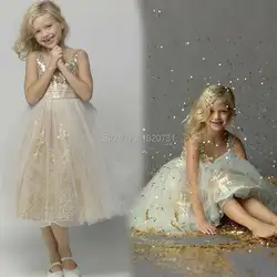 2019 платье трапециевидной формы с цветочным узором для девочек, милое платье с золотыми блестками и блестками, детское платье длиной ниже