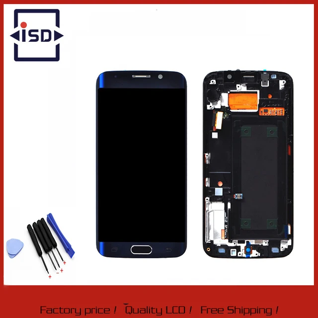 

100% Original Blue LCD Display Touch Screen Digitizer With Frame For Samsung Galaxy S6 Edge G9250 Free Shipping