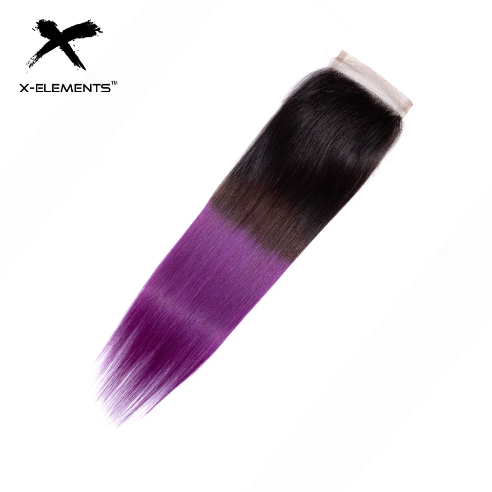 X-Elements Ombre Peruvian Straight Hair Bundles With Closure 3 Pcs with Closure T1B Purple Ombre Human Hair Weave With Closure  (8)