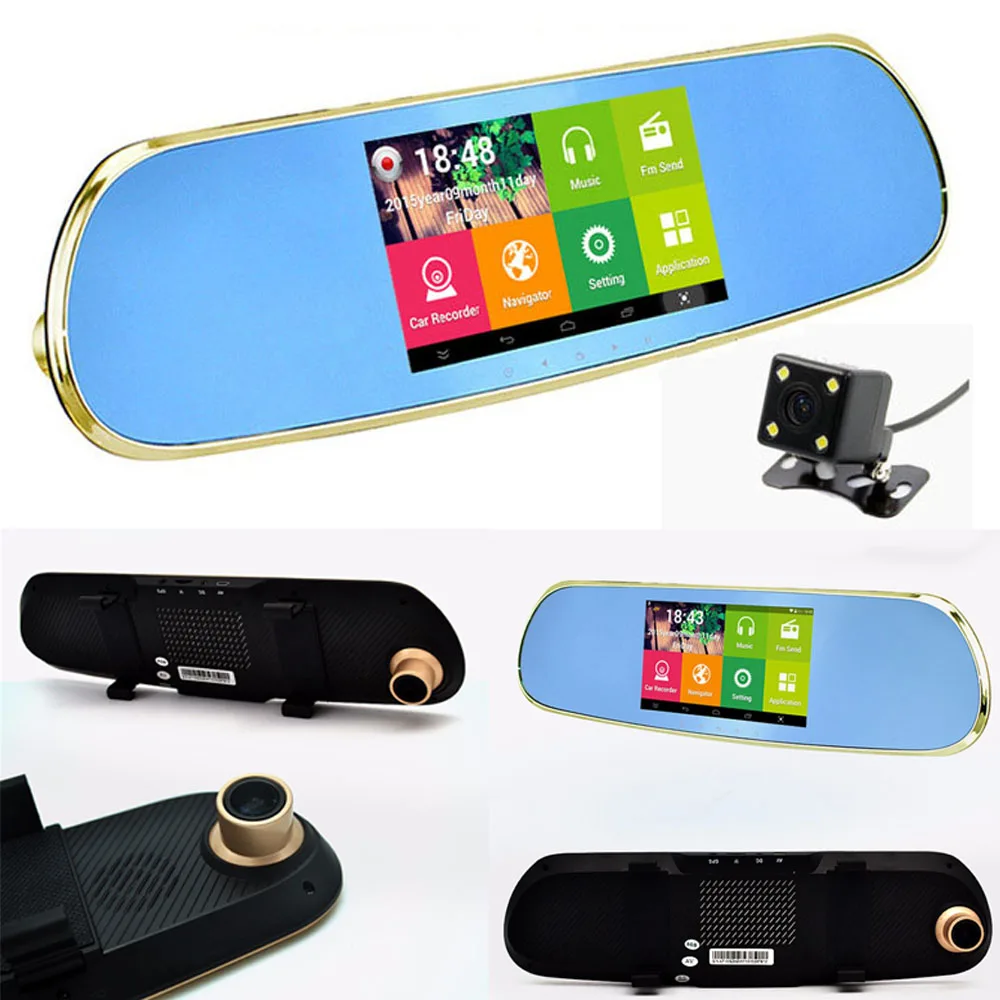 5 0 inch android touch rearview mirror wifi gps navigator FM full HD dual lens car