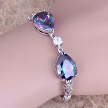 Блестящие Радуга кубического циркония 925 пробы серебро цепочка груша браслет 7-8 дюймов S0656