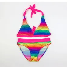 Купальник для девочек с радужным узором; коллекция года; летний детский раздельный купальник; эластичный купальник для девочек; красивое бикини; детский купальный костюм