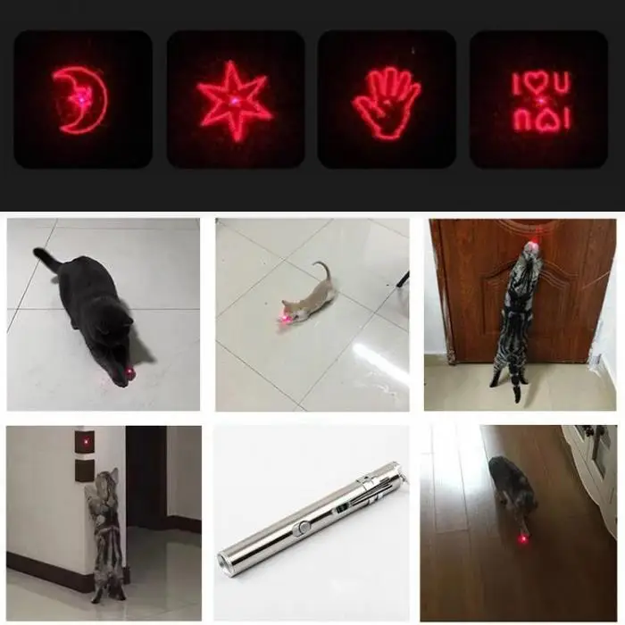 Funny Cat Stick With Rope USB Rechargeable LED Red Light Pointer Pen Children Play Pet Kitten Toy FPing