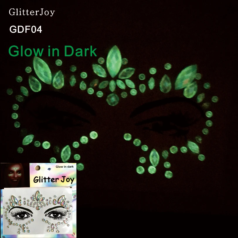 

GDF04 1Pc Glow in Dark Luminous Face Jewel Body Decor Night Club Festival Party Body Gems Rhinestone Sticker