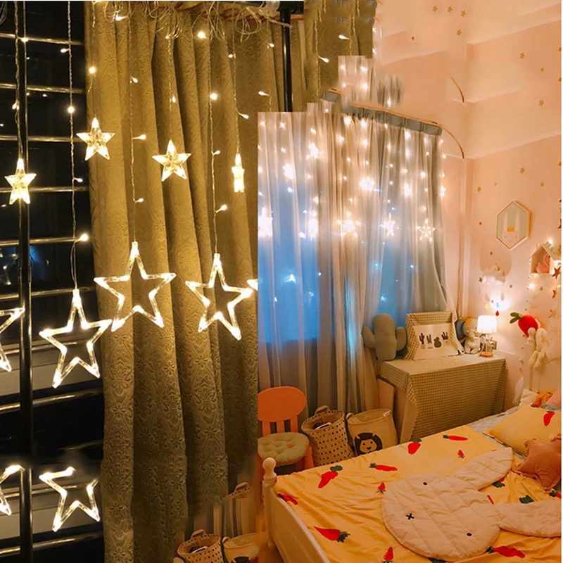 AC110V / 220V Holiday Lighting LED Fairy Star Curtain String luminarias Garland Decoration Christmas Party Wedding Light 2M