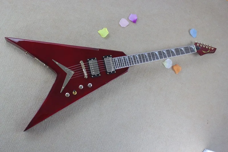 Factory custom claret-red body electric guitar with golden hardware,strings-thru-body ,can be customized
