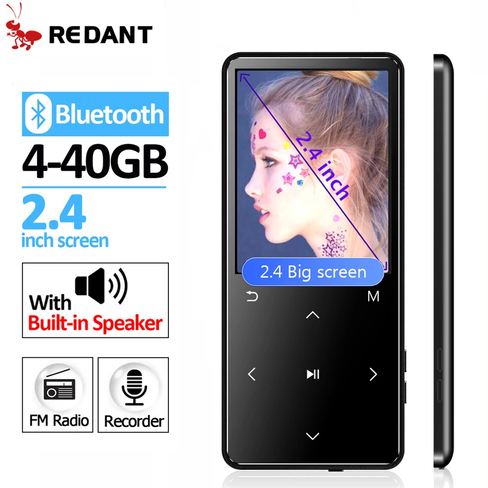 

MP3 Player with Bluetooth FM Radio Speaker Headphones Touch Keys 2.4" Screen HiFi Walkman Sport MP 3 Flac Music Player for kids