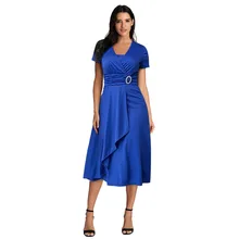 Large Size Dress Women Plus Size Summer Sexy Asymmetric Hem V-Neck Ruffled Dress Short Sleeve V Neck Midi Dress sss plus size two tone asymmetric dip hem blouse