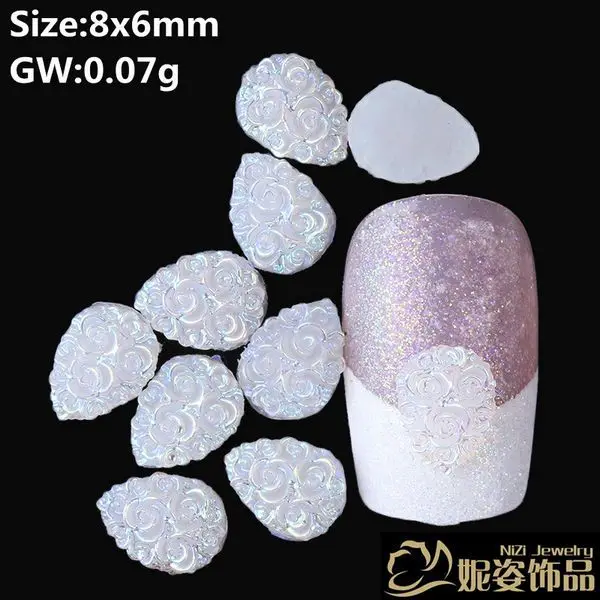 

200pcs / bag 8x6mm AB color Rose Totem Design water drop shape resin beads flatback nail decoration