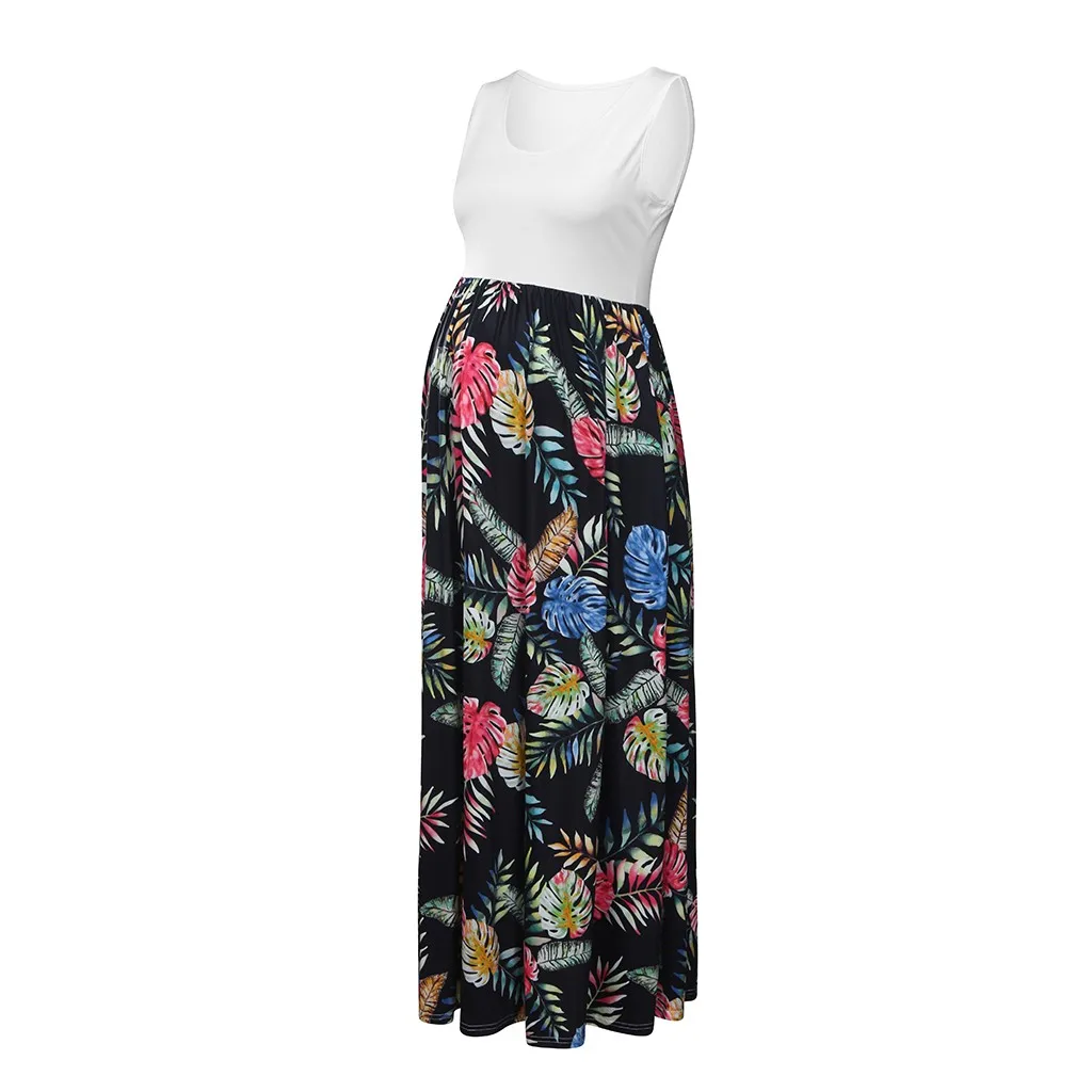2020 para Mulheres sem Mangas Vetement Femme Maternidade Gravidez Roupas Vestido Ruched Cor Bloco Maxi Emenda 13 Vetement femme 2020 das mulheres sem mangas