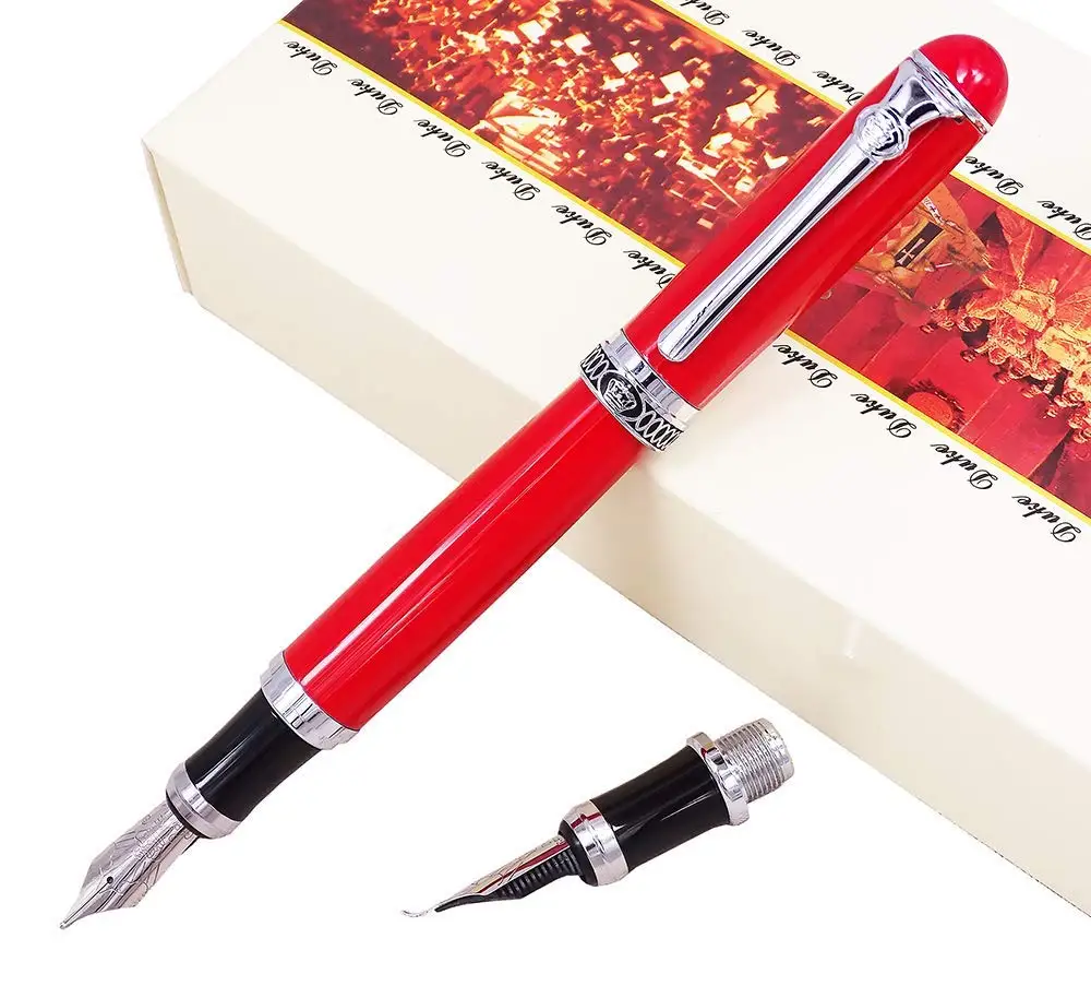 Duke D2 Red Medium Nib d2 Fountain Pen with 1pc Calligraphy Fude Bent