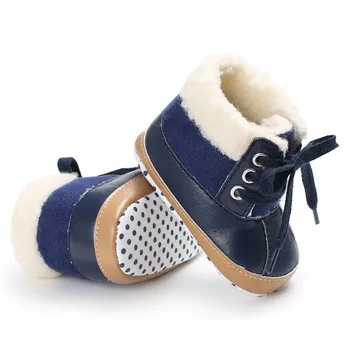

1Pair Kids Winter Boots Girls Boys Newborn First Walkers Super Keep Warm PU Leather Fleece Snowfield Lace-Up Booty Shoes M2