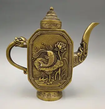 

Chinese pure brass Seiko carving carp lotus teapot