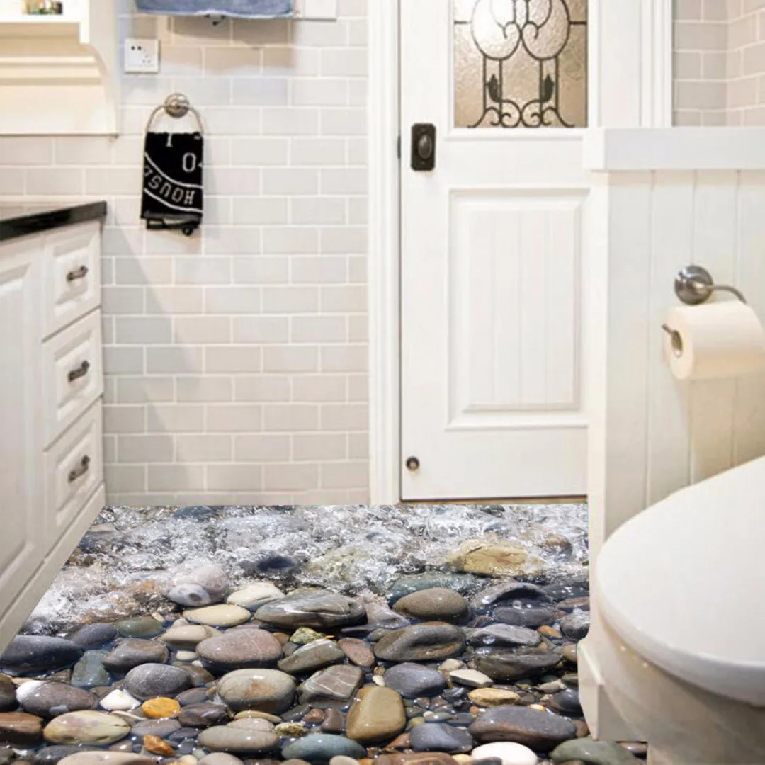JX-LCLYL DIY 3D Beach Stone Floor Wall Sticker Removable Mural Decal Vinyl Art Room Decor