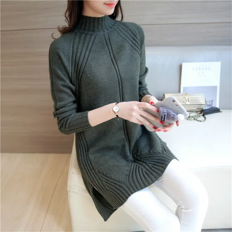 Günstig Heißer verkauf einfache mode design pullover stricken frauen pullover gute elastizität weibliche lange warme damen pullover strickwaren femme