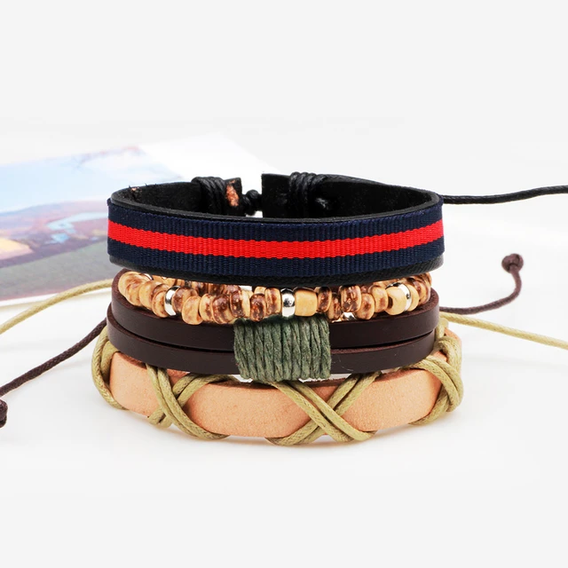 Four Layer Leather Bands Bracelet Stack