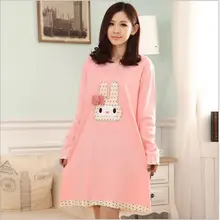 Knitted Cotton Nightgowns & Sleepshirts cartoon night suit clothes women female girl cute animal rabit sleepwear