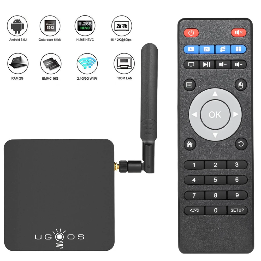 

UGOOS AM3 Smart TV Box Android 6.0 Amlogic S912 Octa Core 2GB RAM 16GB Digital Set Top Box 4K HD Media Player 2.4G 5G WiFi H.265
