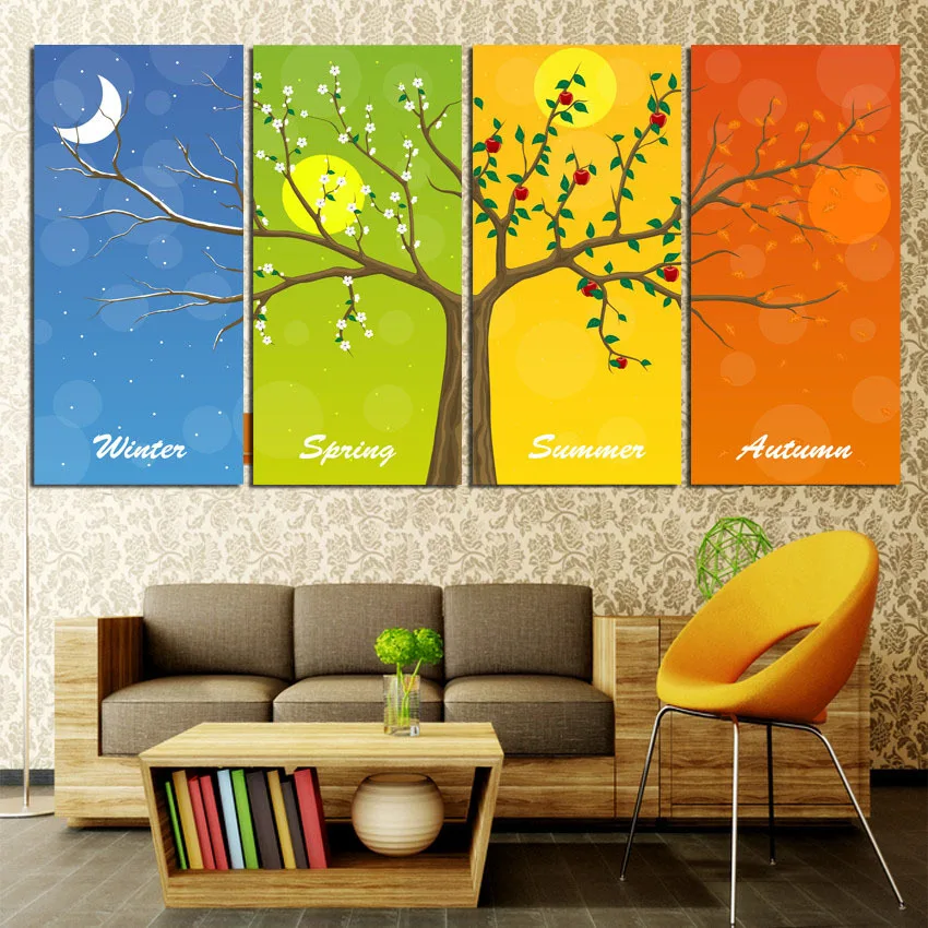 Multi 4 Immagini Albero Di Quattro Stagioni Della Parete Foto Astratta Di Paesaggio Dipinti Modern Living Room Camera Da Letto Decor No Frame Landscape Painting Abstract Landscapes Paintingspictures Abstract Aliexpress