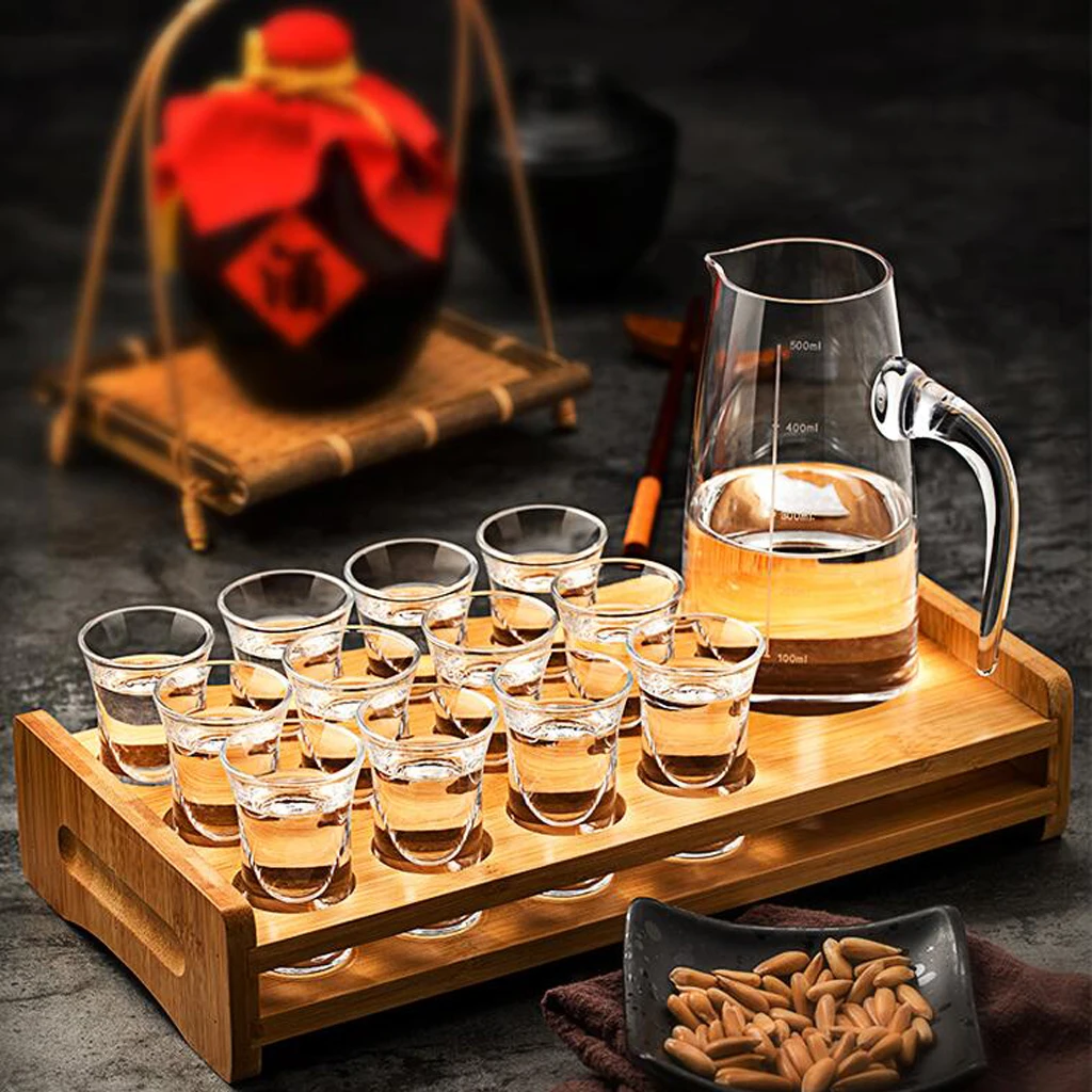 Bamboo Shot Glass Holder Rack Barware Whisky Cup Serving Tray Vodka Rum Tequila Cocktail Cups Organizer