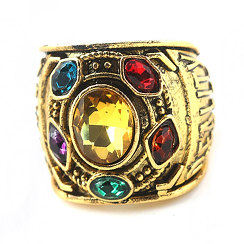 

Fashion Vintage Charm Avengers 3 Infinity War Thanos Jewelry Infinity Gauntlet Infinity stones Crystals Ring for Men O5D999