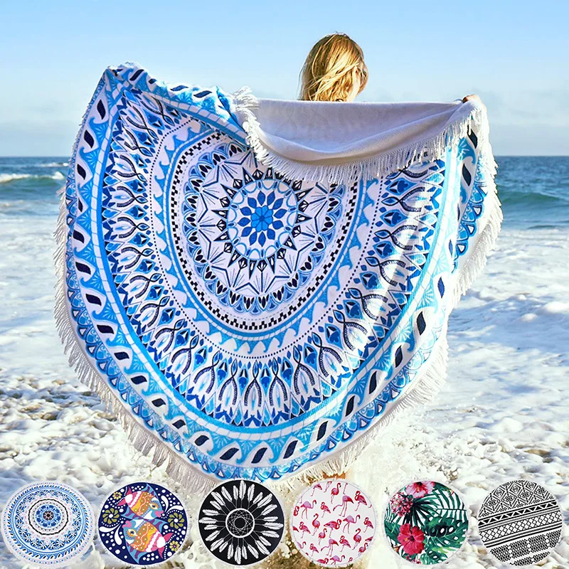 

Round Beach Towel 150*150cm Bath Towel with Tassel Summer Printed Yoga Sandy Swimming Sunbath Blanket Seaside Bikini Covers