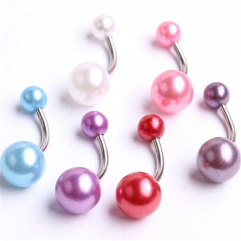 Fashion Surgical Steel Pearl Cute Dangle Navel Rings Navel Bars Red