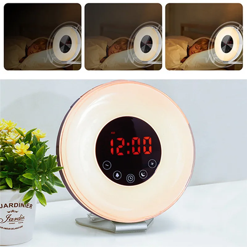 Led Digital Wake Up Light Alarm Clock Sunrise Simulation Nature Sounds