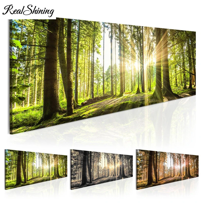 

Diy Diamond Embroidery Full Square round Diamond Painting Sunshine Green Tree Forest Landscape Mosaic Cross Stitch 5d FS5807