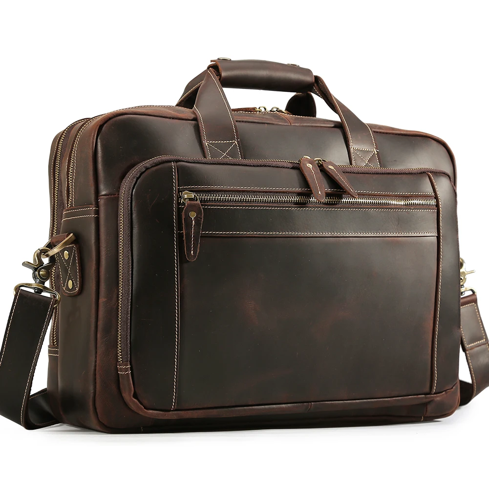 

Men Leather 15.6" Laptop Briefcase Business Shoulder Bag Tote Computer Bags Satchel Work Bag Women Retro Style Famous