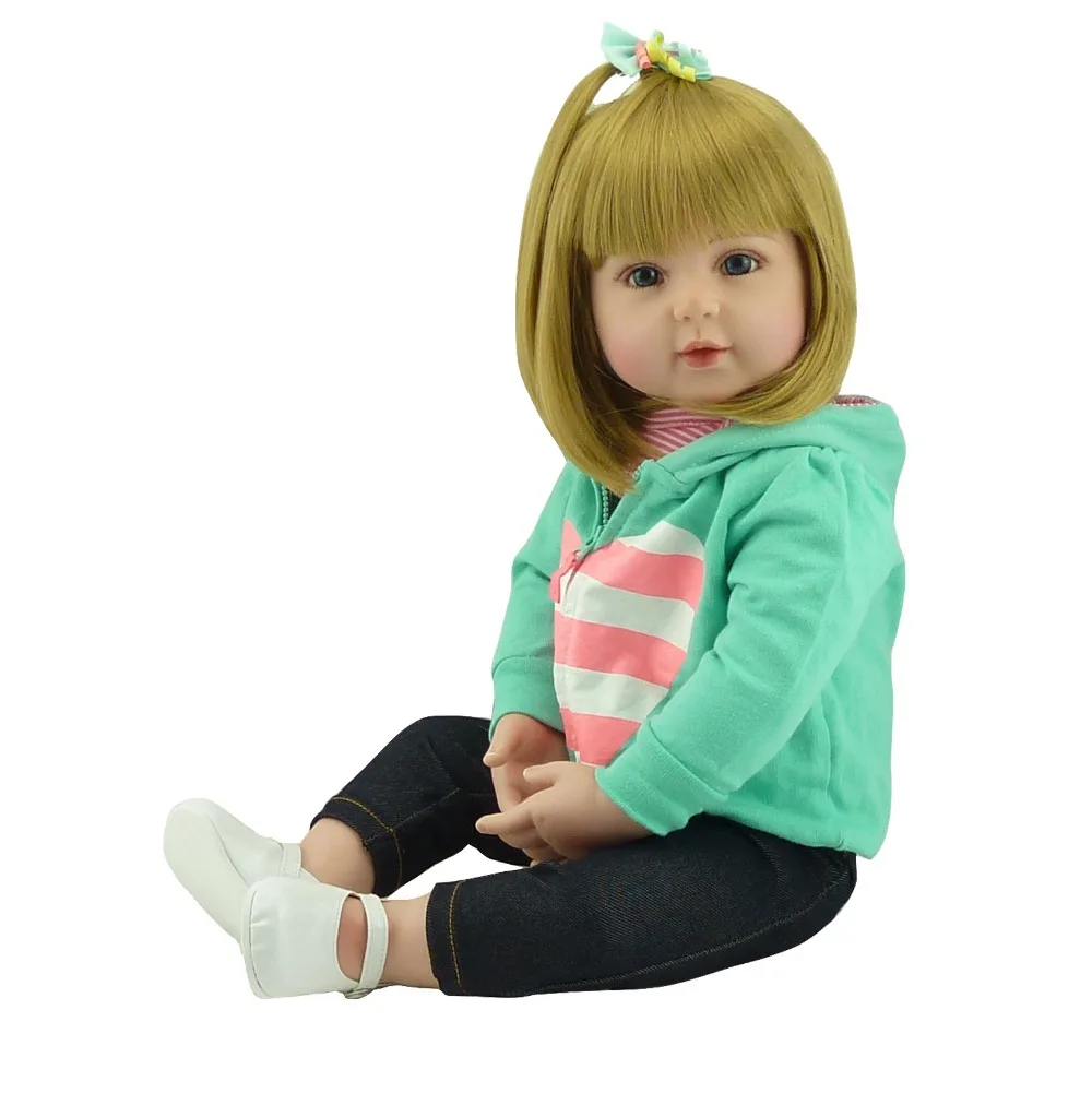 

22" Blond hair reborn babies dolls toys lifelike girld doll reborn silicone vinyl dolls for kids bebe gift bonecas reborn