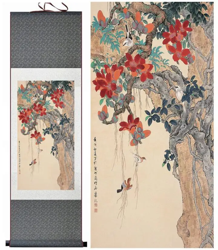 

Birds and flower painting silk scroll painting traditional birds and flower painting Chinese birdsPrinted painting