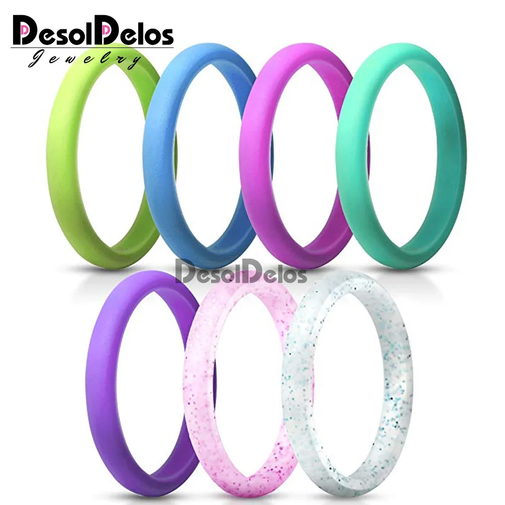 

Fashion 2.7mm Food Grade FDA Silicone Ring Hypoallergenic Crossfit Flexible Sports Silicone Finger Ring For Women Wedding Rings
