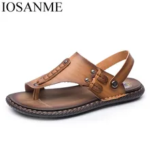 Летние кожаные сандалии мужские дорогой итальянский бренд Классические мужские шлепанцы-сандалии обувь для взрослых без застежки дышащая обувь для мужчин