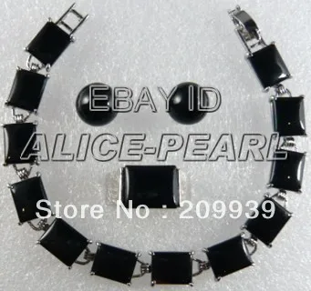 

huij 001765 Fashion Set green Jade Black Agate Bracelet Earring Cufflink