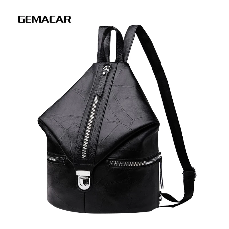 

Latest Female Backpack Fashion Personality Design Long Shoulder Strap Zipper Woman Rucksack Minimalist Girl Black Casual Bag