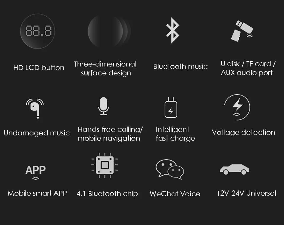 Cunymagos Wireless Car Bluetooth MP3 Music Player FM Transmitter Support TF Card Dual USB Car-charger Bluetooth Car Kit FM Modulator  (3)