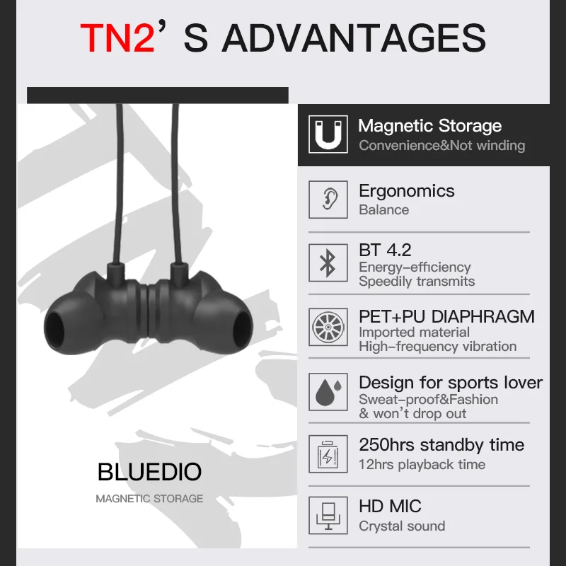 Оригинальные Bluedio TN2 спортивные Bluetooth наушники с активным шумоподавлением/беспроводная гарнитура для телефонов и музыки для red mi