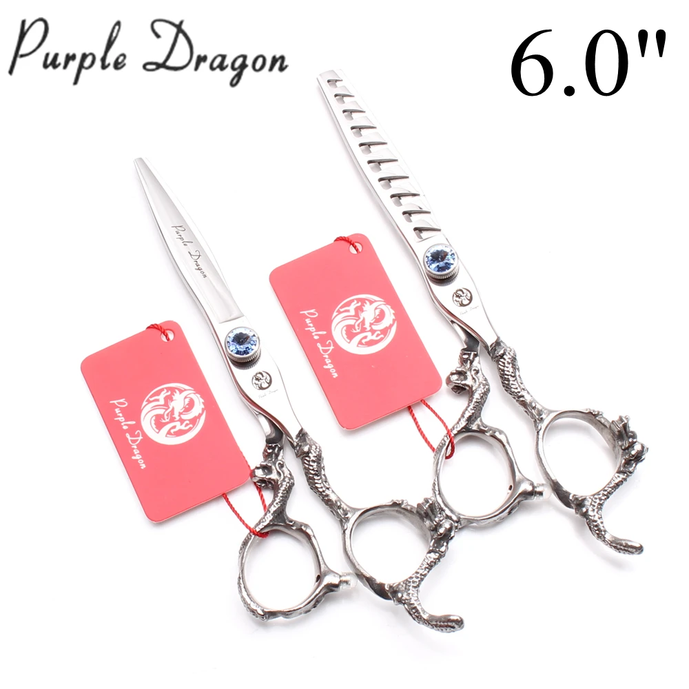 4 шт. 5," 6,0" JP 440C фиолетовый дракон Парикмахерские ножницы Thinning ножницы для волос расчески добавить сумку инструмент для укладки Z9006