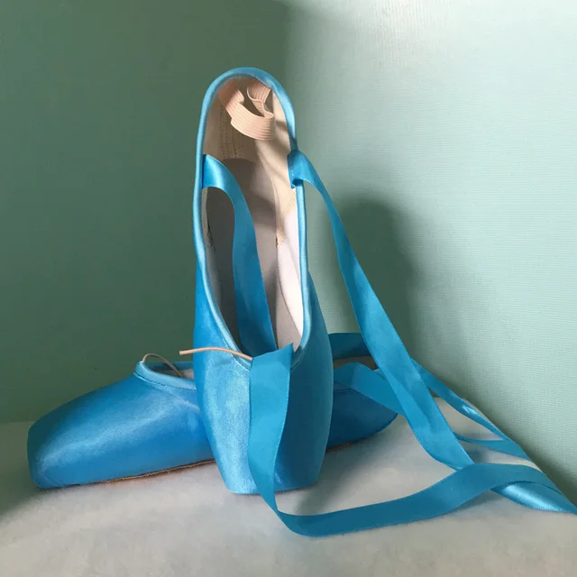 blue ballet shoes with ribbon