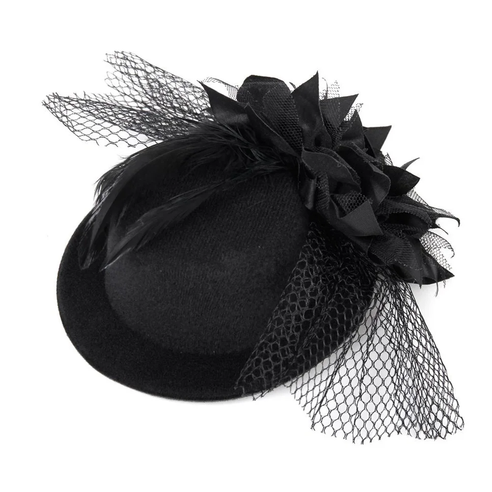 Womens Ladies Fedoras Flower Decor Hair Clip Feather Fascinator Burlesque Punk Mini Top Hat