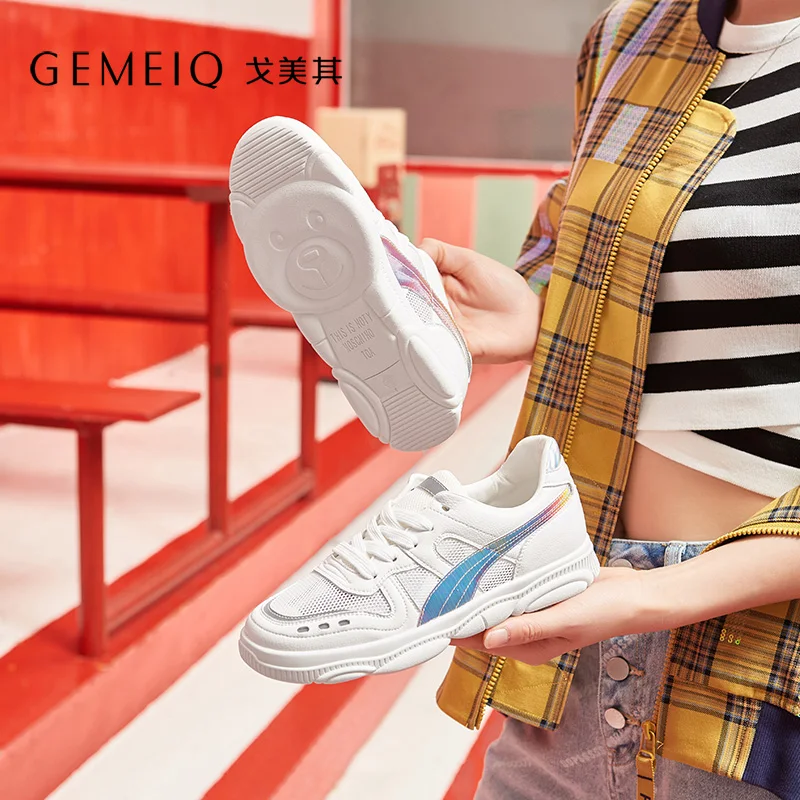 

GEMEIQ 2019 Summer new joker higher in female sandals The bear large base net surface breathable white shoe for women's shoes