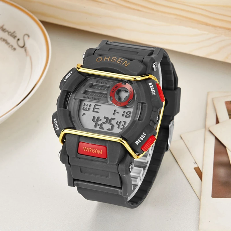 

NEW Brand OHSEN Fashion Man Wristwatches Male 5ATM Waterproof Sports Military Watch Shock Resistant Mens Quartz Digital Watches