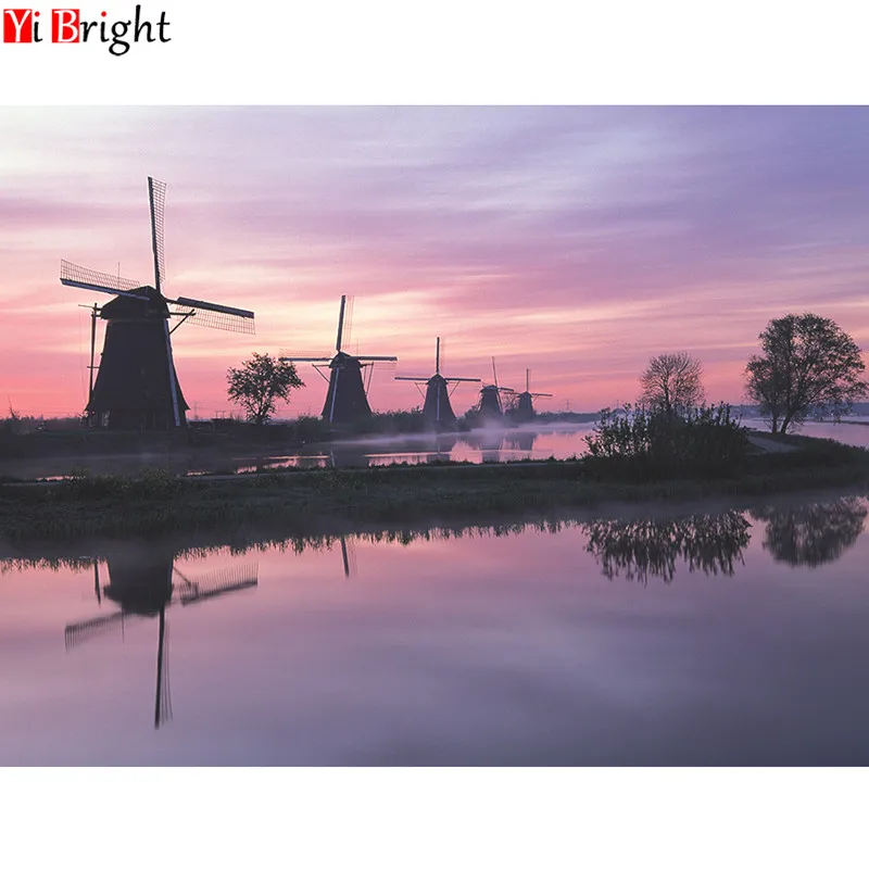 

5D DIY diamond embroidery cross stitch landscape windmill diamond painting rhinestone home decoration mosaic embroidery gift XY1