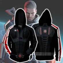 Mass Effect N7 толстовки куртки костюмы для косплея Молния однобортный Mass Effect спортивный костюм Кардиган Куртка повседневные толстовки с капюшоном