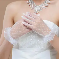 Белые Свадебные перчатки цвета слоновой кости кружева палец Короткие Недорогие свадебные аксессуары наручные длина свадебные перчатки