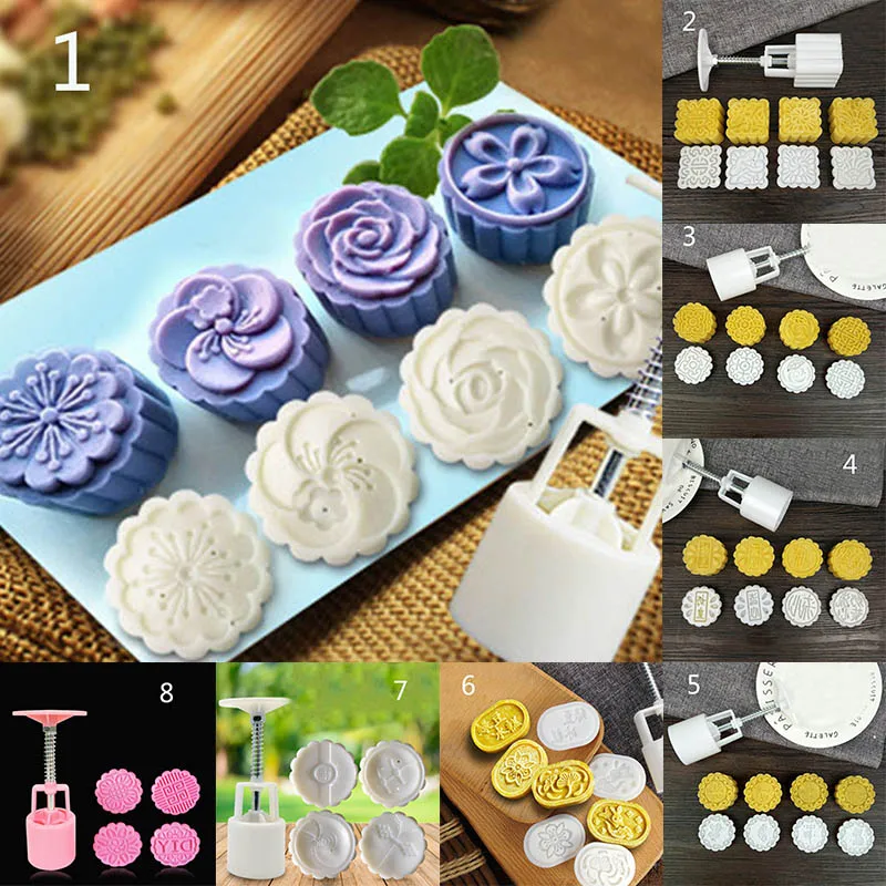 

Pastry Mould Moon Cake Mold Kitchen Gadgets 1 Set Baking Accessories Cookie Cutter Hand Pressing Tools Mooncake Decor ABS